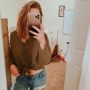 Army green button up long sleeve